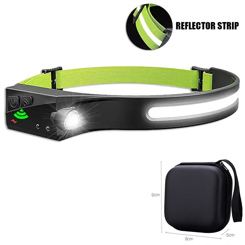 Sensor Headlamp LED Head Flashlight Rechargeable Headlight Built-in 1200mAh Battery 5 Lighting Modes Fishing Camping Lantern
