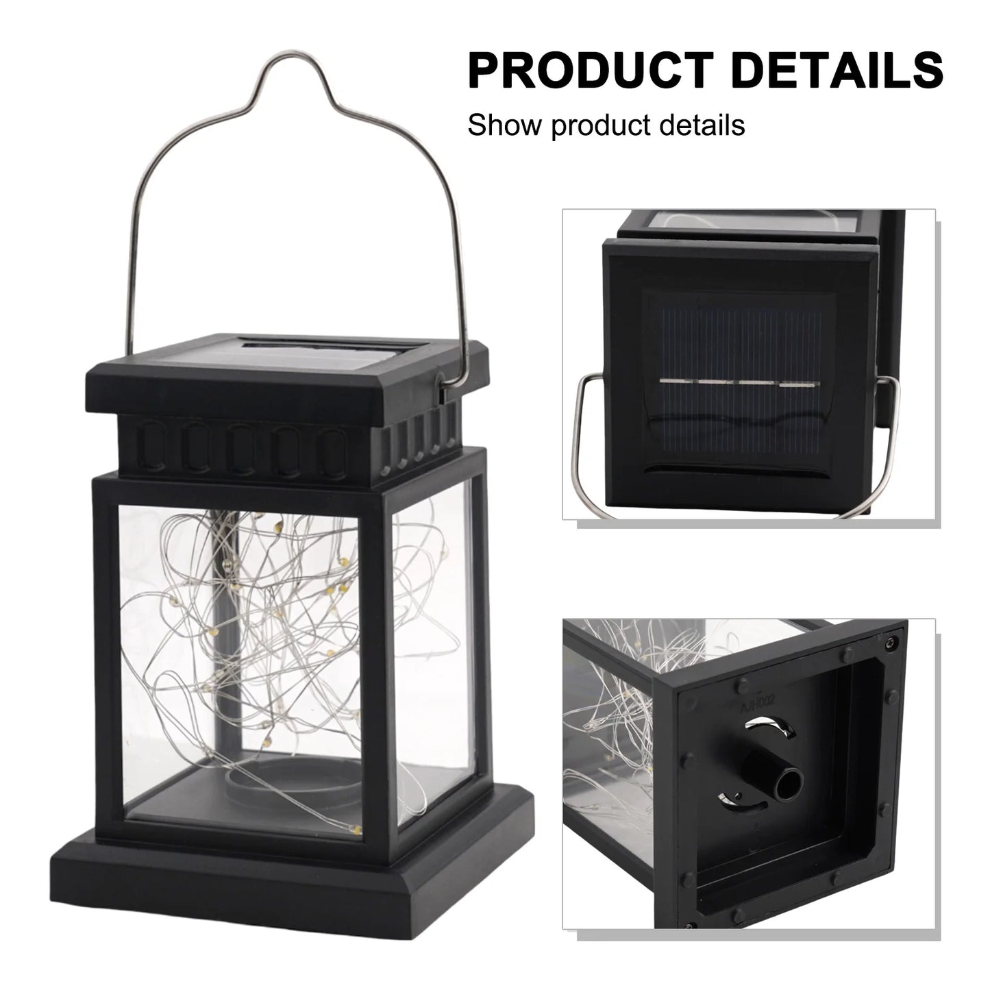 1pc LED Lantern Lamp Outdoor Garden Warm Light Waterproof Solar Powered Golden Copper Wire Hanging Lightweight