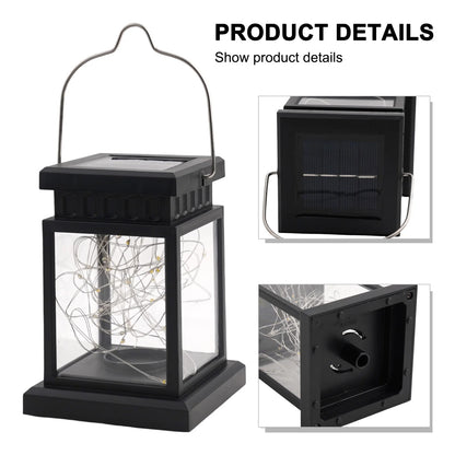 1pc LED Lantern Lamp Outdoor Garden Warm Light Waterproof Solar Powered Golden Copper Wire Hanging Lightweight