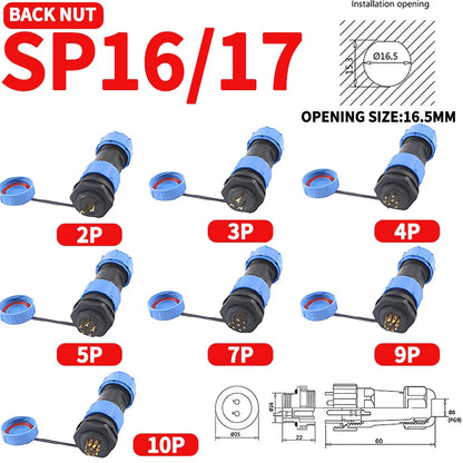 SP Series IP68 Waterproof Aviation Connector SP13 SP16 SP17 SP20 SP21 2-12Pin Panel Mount Plug and Socket