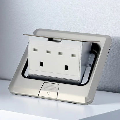 Floor Electrical Outlet Pop Up Kitchen Countertop Waterproof Sockets Pop Out Receptacle Stainless Steel Box Golden Cover 15A
