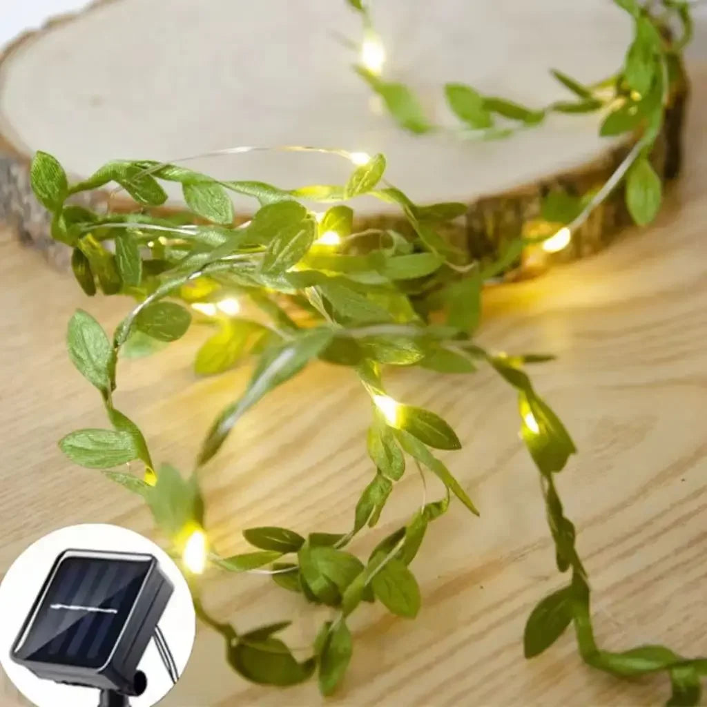 2026 New Christmas Solar Fairy Lights, 50/100/150LED Artificial Green Leaf String Lights for Tree Decor, Holiday Party Garland