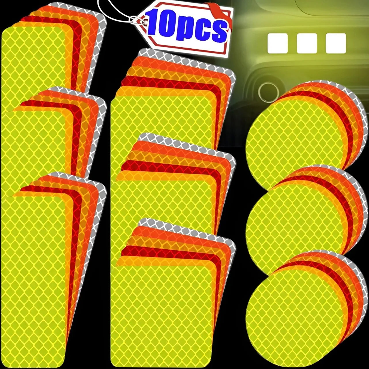 Car Bumper Reflective Safety Strip Stickers – Warning Reflector Tape Decals for Auto Exterior (10pcs/Set)