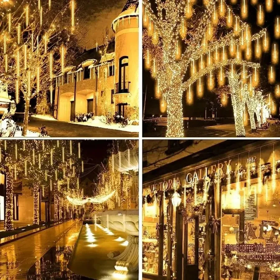 Falling Raindrop Solar Lights 192LEDs Meteor Shower 8 Tubes 30cm Waterproof Fairy String Lights for Patio