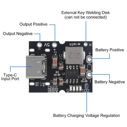 Type-C USB 5V 2A Boost Converter Step-Up Power Module with Lithium Battery Charging Protection and LED Display