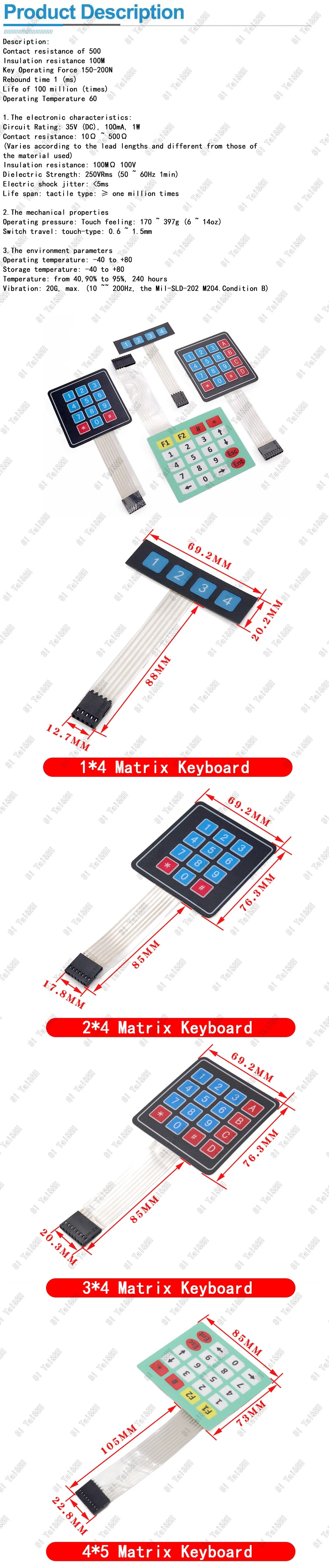 Matrix Membrane Switch Keypad Kit 1x4 3x4 4x4 4x5 Key Button Control Panel for Arduino