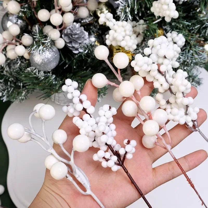 40/4PCS Artificial White Berries Stems Christmas Berry Branches Fake Fruit Flowers DIY Wedding Party New Year Home Decorations