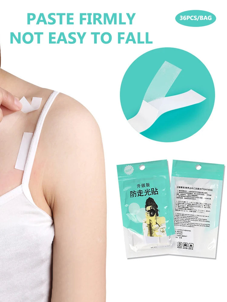 36Pcs Anti-Exposure Adhesive Stickers, Clear Double-Sided Tape for Dress, Body, and Skin
