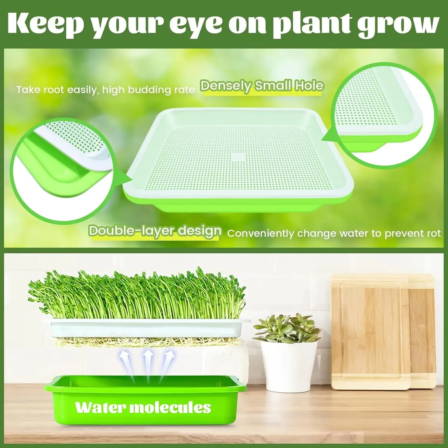 Microgreens Sprout Tray Germination Tray Hydroponics Tray Double Layer Sprout Plate Nursery Pots Soilless Cultivation Planting