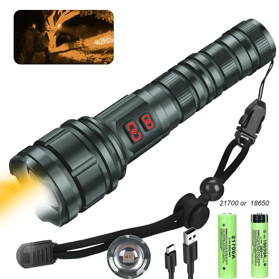 Powerful 9000LM Led Flashlight USB Rechargeable Zoom Tactical Torch Ultra Bright Outdoor Camping Fishing Hunting Emergency Lamp