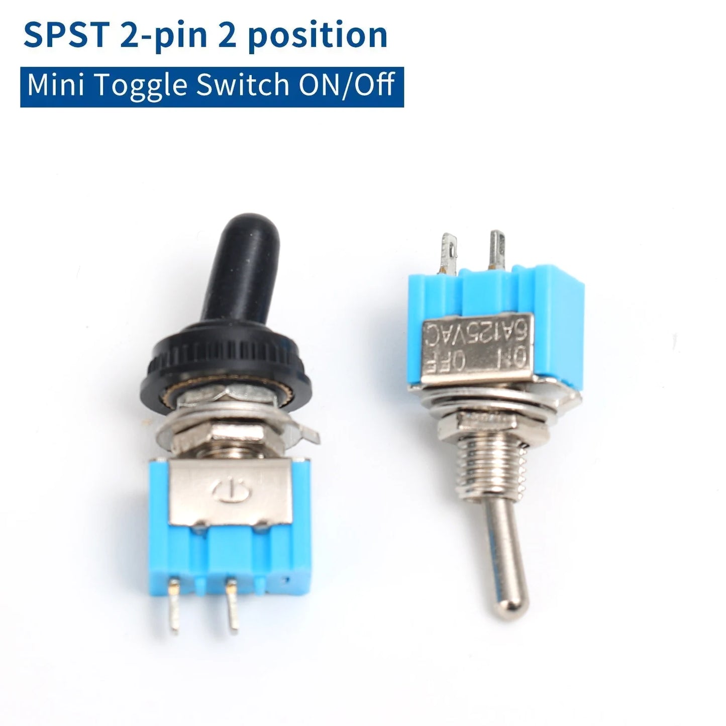 2/1pcs 2 Pin Mini Toggle Switch SPST 2 Position ON OFF Flat Handle Latching Switch for Car Truck with Solder Terminals