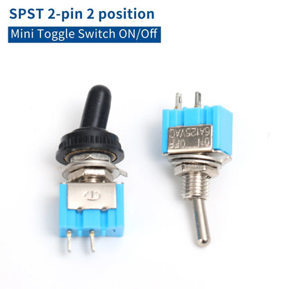 2/1pcs 2 Pin Mini Toggle Switch SPST 2 Position ON OFF Flat Handle Latching Switch for Car Truck with Solder Terminals