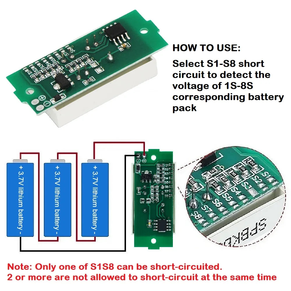 1S-8S Lithium Battery Capacity Indicator Display Module 3-34V Battery Power Level Tester for Electric Vehicle and DIY Projects