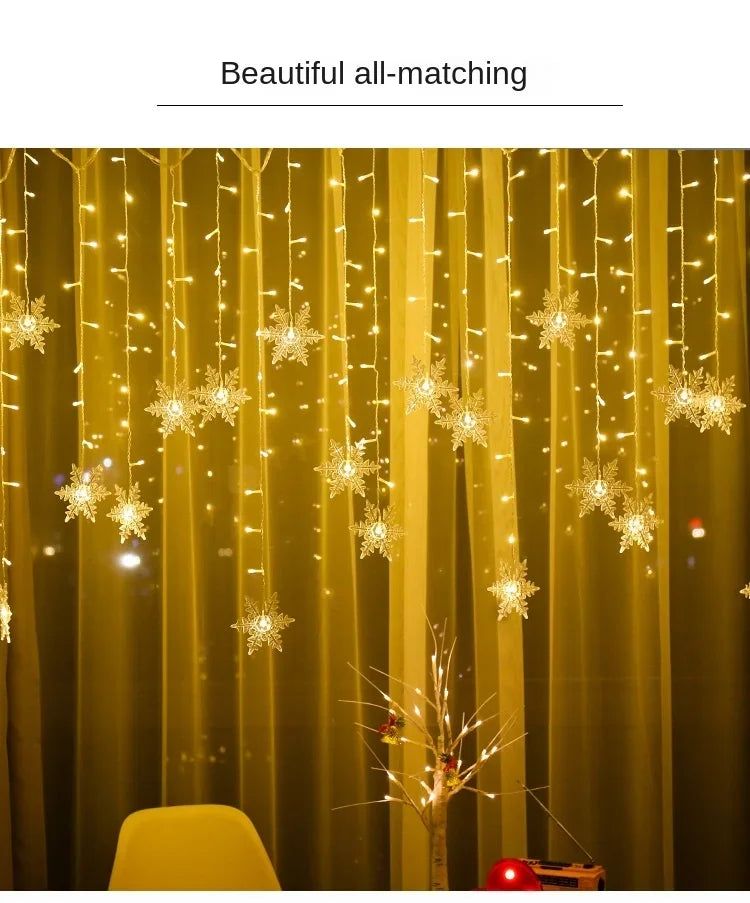 Christmas Holiday LED Snowflakes Flashing Fairy Curtain Lights 32M Waterproof String Lights for Xmas Party Wedding Decoration