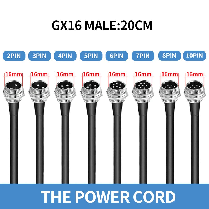 1PCS GX16 Auto Waterproof Connector 2-10 Pins with Power Cable Line Socket Plug — Suitable for Industrial Machinery and Equipment