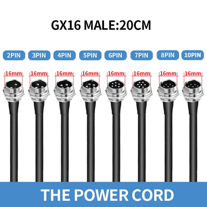 1PCS GX16 Auto Waterproof Connector 2-10 Pins with Power Cable Line Socket Plug — Suitable for Industrial Machinery and Equipment