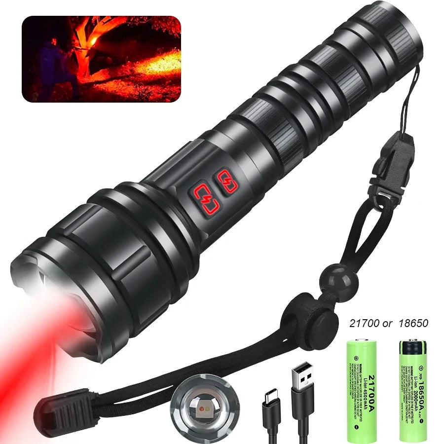 Powerful 9000LM Led Flashlight USB Rechargeable Zoom Tactical Torch Ultra Bright Outdoor Camping Fishing Hunting Emergency Lamp