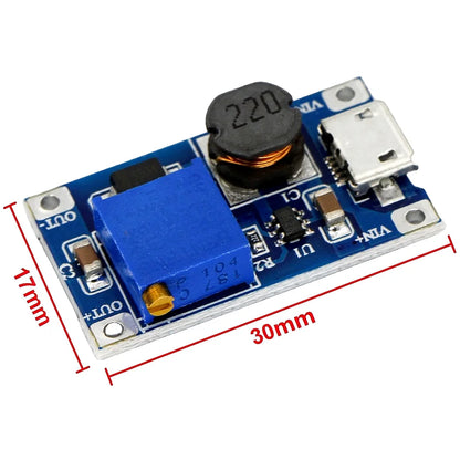 MT3608 DC-DC Adjustable Step-Up Boost Module 2A Type-C/Micro USB 2-24V to 5V/9V/12V/28V