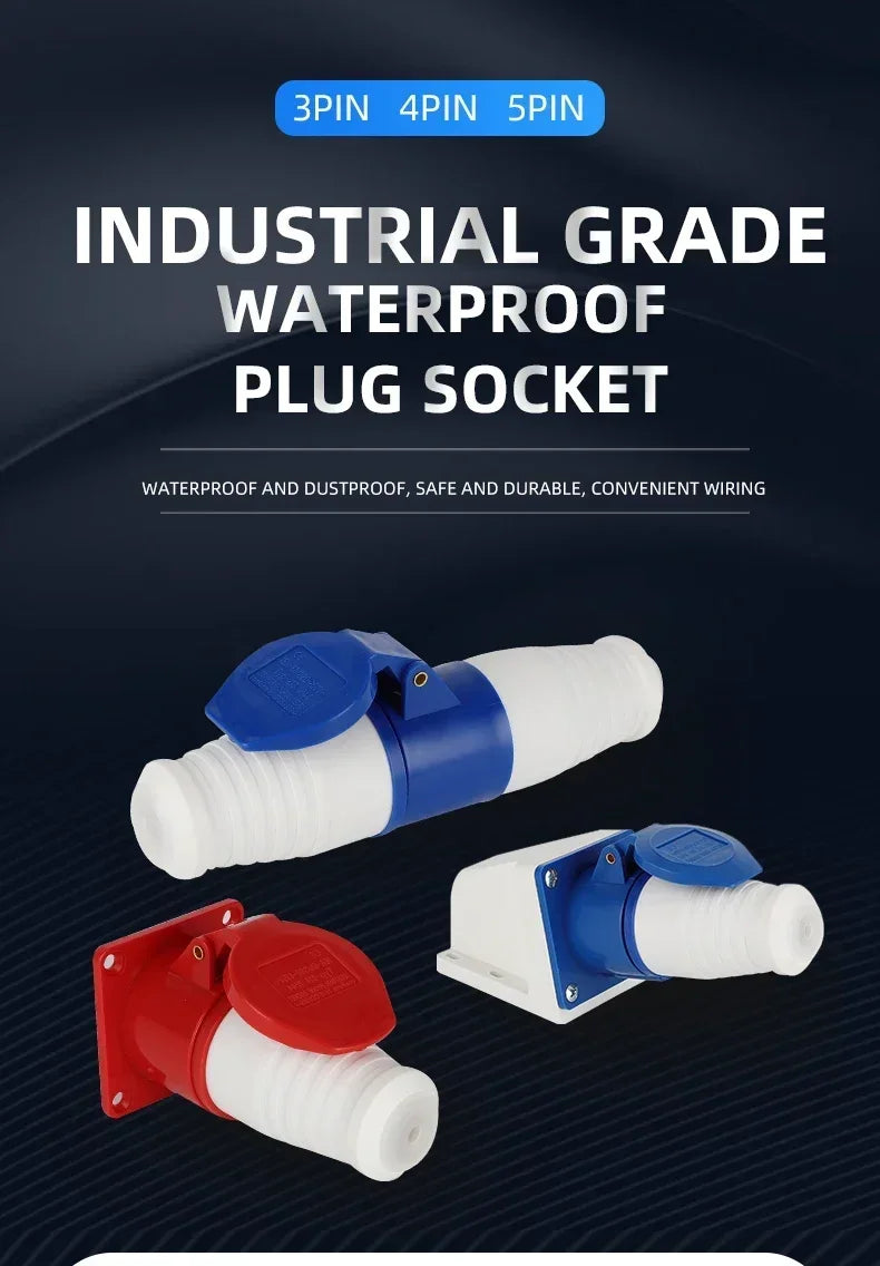 Industrial Plug and Socket Waterproof Connector 3PIN 4PIN 5PIN 16A 32A Electrical Connection Wall Mount Socket