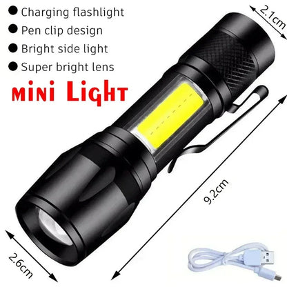 Strong Light LED Flashlight Portable Rechargeable Torch Telescopic Zoom Light Safety Light for Outdoor Camping Fishing Working