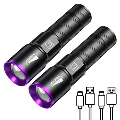 UV Flashlight LED Ultraviolet Torch Zoomable 395/365nm Inspection Light