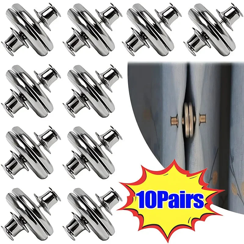 Curtain Magnetic Button Clips — Nail-Free Detachable Window Curtain Magnet Buckle Adjustment Accessories 1–10 Pairs