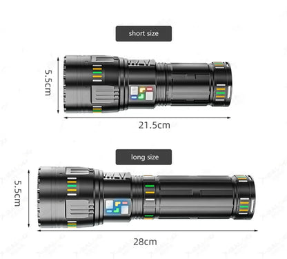 Long Range LED Flashlight Zoom Tactical Torch Type-C Display