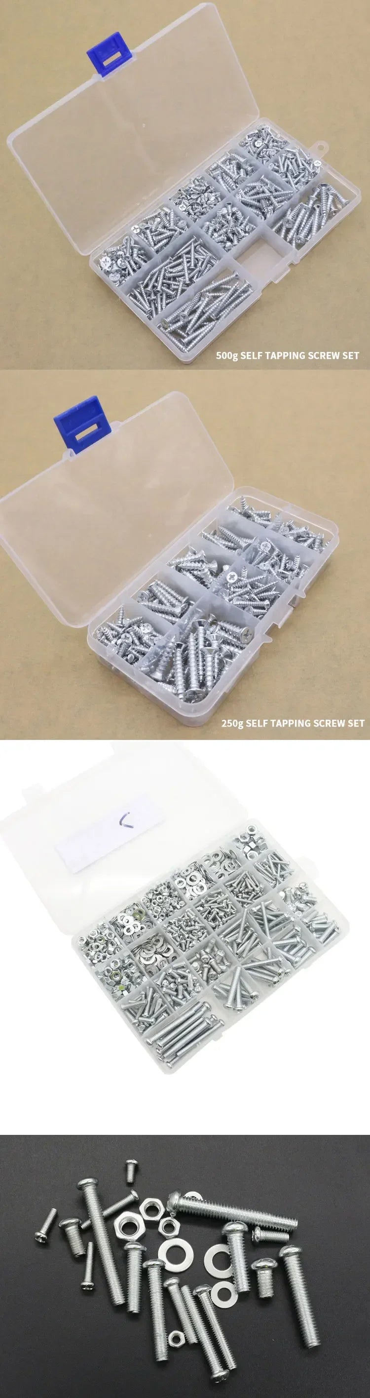 M3-M6 Phillips Pan Head Self-Tapping Screw Assortment Kit with Nuts and Washers Stainless Steel Fastener Set for DIY Machinery