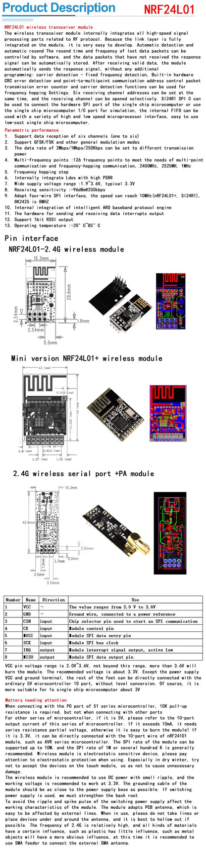 2PCS NRF24L01+ 2.4GHz Wireless Data Transmission Module Upgraded Version