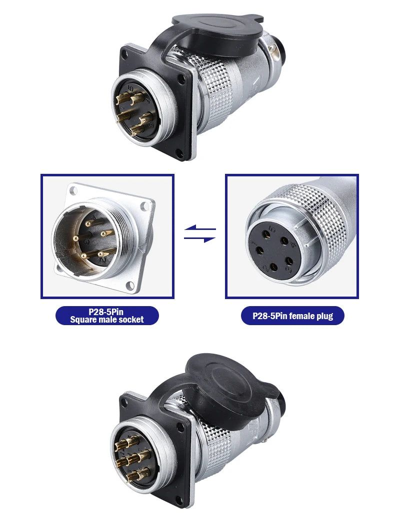 P28 Aviation Connector Square Flange Socket Male Female Circular Butt Joint 2/3/4/5/7/10/12/14/16/19/20/24 Pin P28K2Q PLS28
