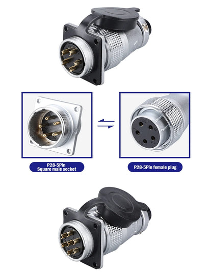 P28 Aviation Connector Square Flange Socket Male Female Circular Butt Joint 2/3/4/5/7/10/12/14/16/19/20/24 Pin P28K2Q PLS28