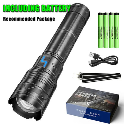 Powerful LED Flashlight GT60 High Power Tactical Zoomable Torch USB Rechargeable Outdoor Camping Lantern with Power Display