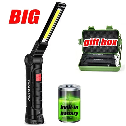 High Power LED Work Light 5 Lighting Mode Rechargeable Flashlight Inspection Lamp with Magnetic Power Bank 18650 Battery Torch