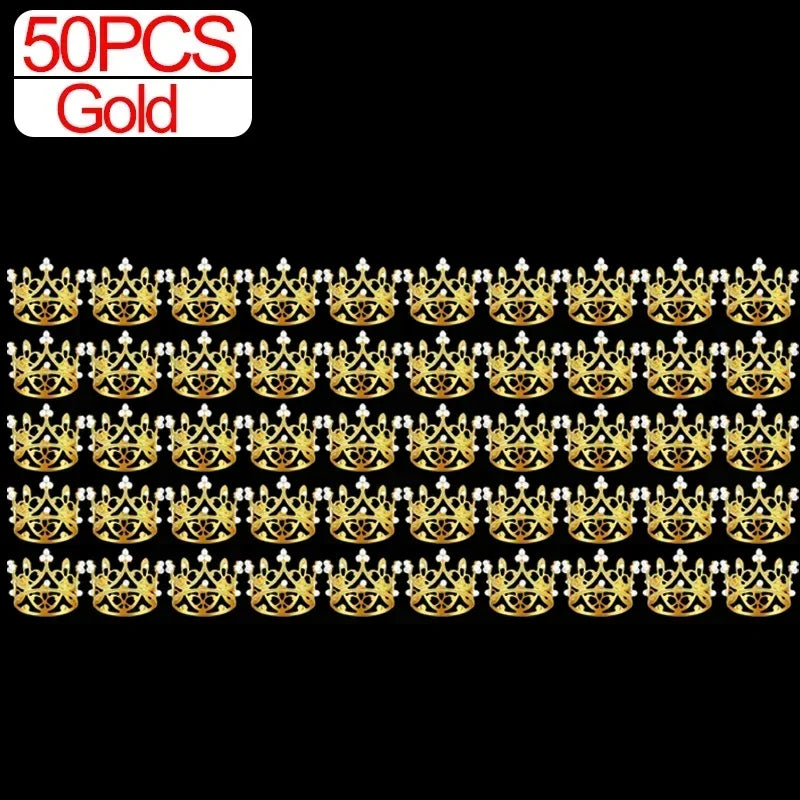 Wholesale Crown Cake Decoration Gold Silver Pearl Crown Topper Mini Princess Headwear Decoration Birthday Wedding Decor Supplies