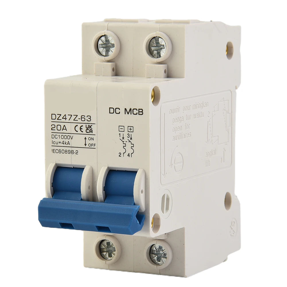 DC Miniature Circuit Breaker 2 Pole 1000V 32 Amp Isolator DC Disconnect Switch Thermomagnetic 10 A-63A 1.42 X 2.95 X 3.15 Inches