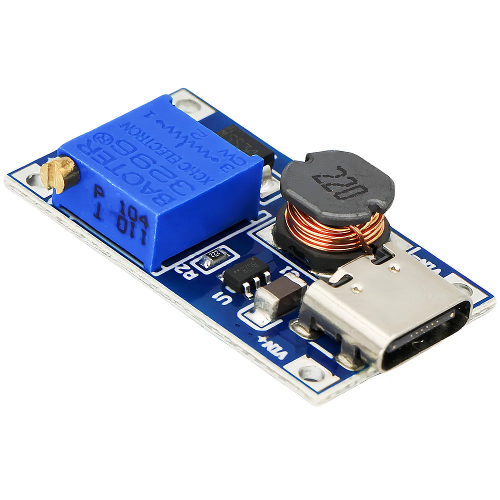 MT3608 DC-DC Adjustable Step-Up Boost Module 2A Type-C/Micro USB 2-24V to 5V/9V/12V/28V