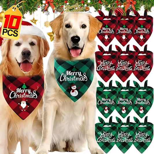 10/1PCS Christmas Dog Cat Triangle Scarf Cartoon Santa Claus snowman Triangle Scarf Pet Saliva Towel Christmas Pet Supplies