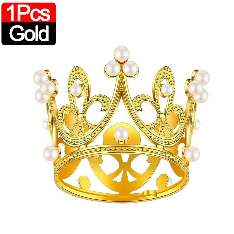 10/1Pcs Mini Crown Cake Decoration Princess Topper Pearl Tiara Children Hair Ornaments for Wedding Birthday Party Cake Decor
