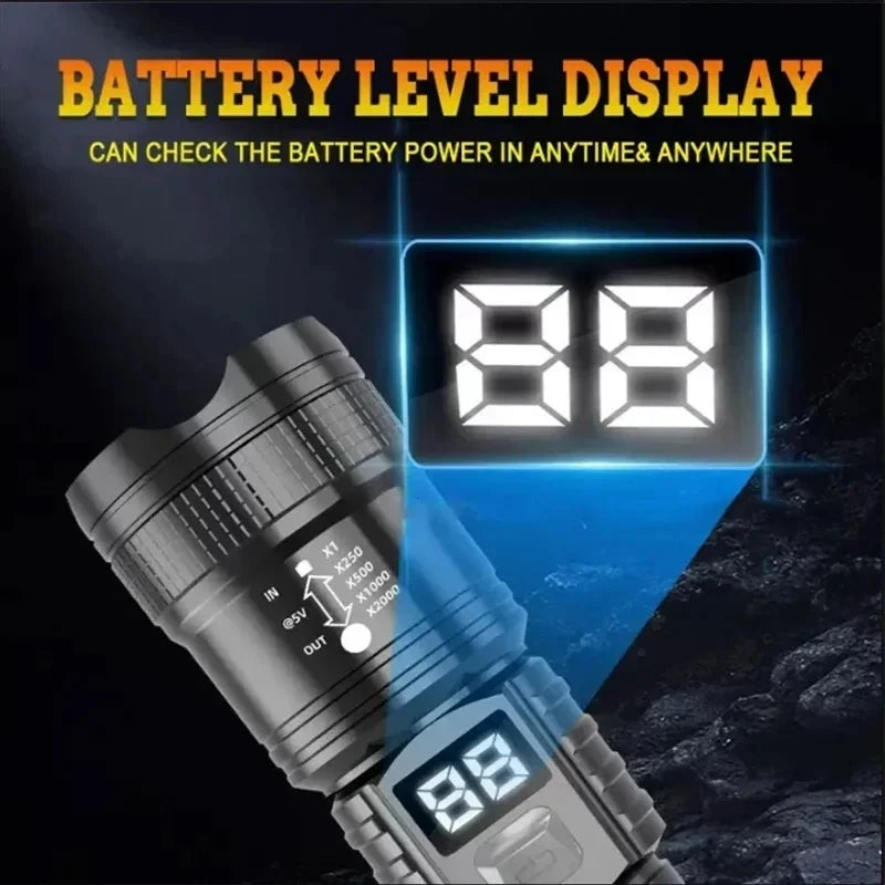 100000LM Super Bright Flashlight Type-C Rechargeable Tactical Torch