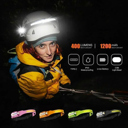 LED+COB Dual Light Source Induction Headlight Detachable 2-in-1 Flashlight 9-level Dimming Outdoor Multifunctional Fishing Torch