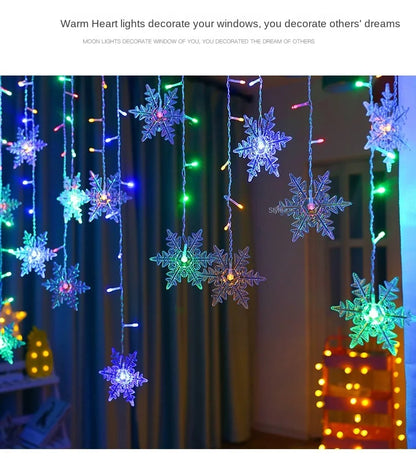 Christmas Holiday LED Snowflakes Flashing Fairy Curtain Lights 32M Waterproof String Lights for Xmas Party Wedding Decoration