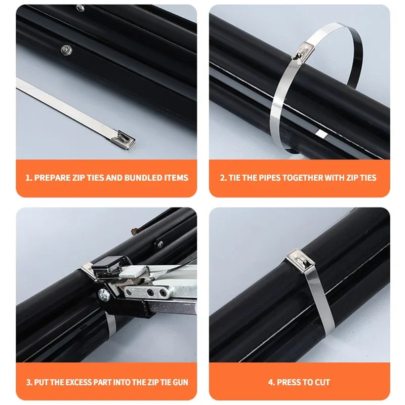 304 Stainless Steel Zip Ties Heavy-Duty Self-Locking Metal Cable Ties 4.6mm Anti-Rust Heat Resistant for Marine Outdoor