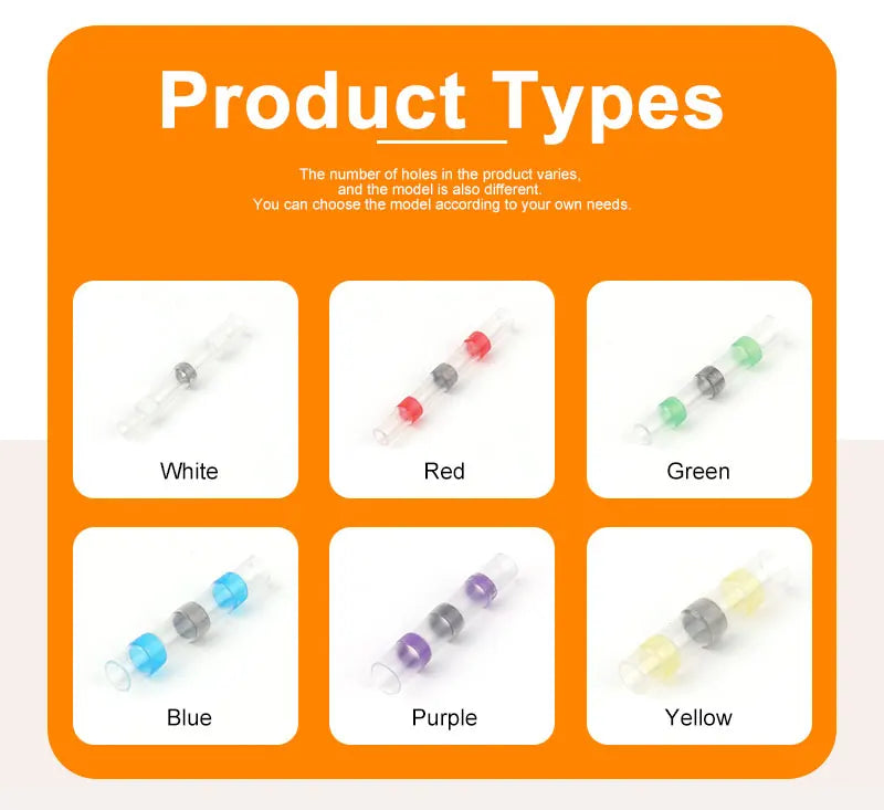 100pcs Heat Shrink Wire Connectors Red AWG 22-18 Butt Electrical Connectors Tinned Solder Sealed Terminals