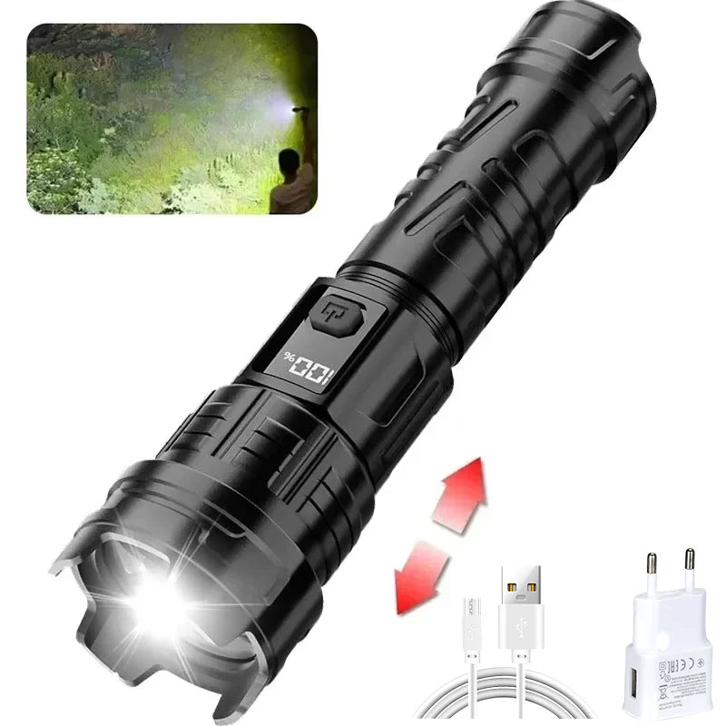 Super Bright LED Flashlight USB Rechargeable Zoom Torch 18650 Battery