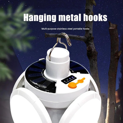 4-leaf Solar  LED Lantern Rechargeable Emergency Flashlight Portable Power Bank Foldable Tent Light for Outdoor Camping Fishing