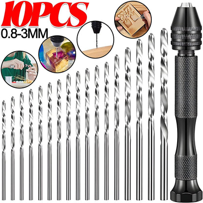 Mini Hand Drill with 0.8-3.0mm Drill Bits Set Rotary Tools for Jewellery Models Hobby DIY Wood Craft Handmade Tool Accessories