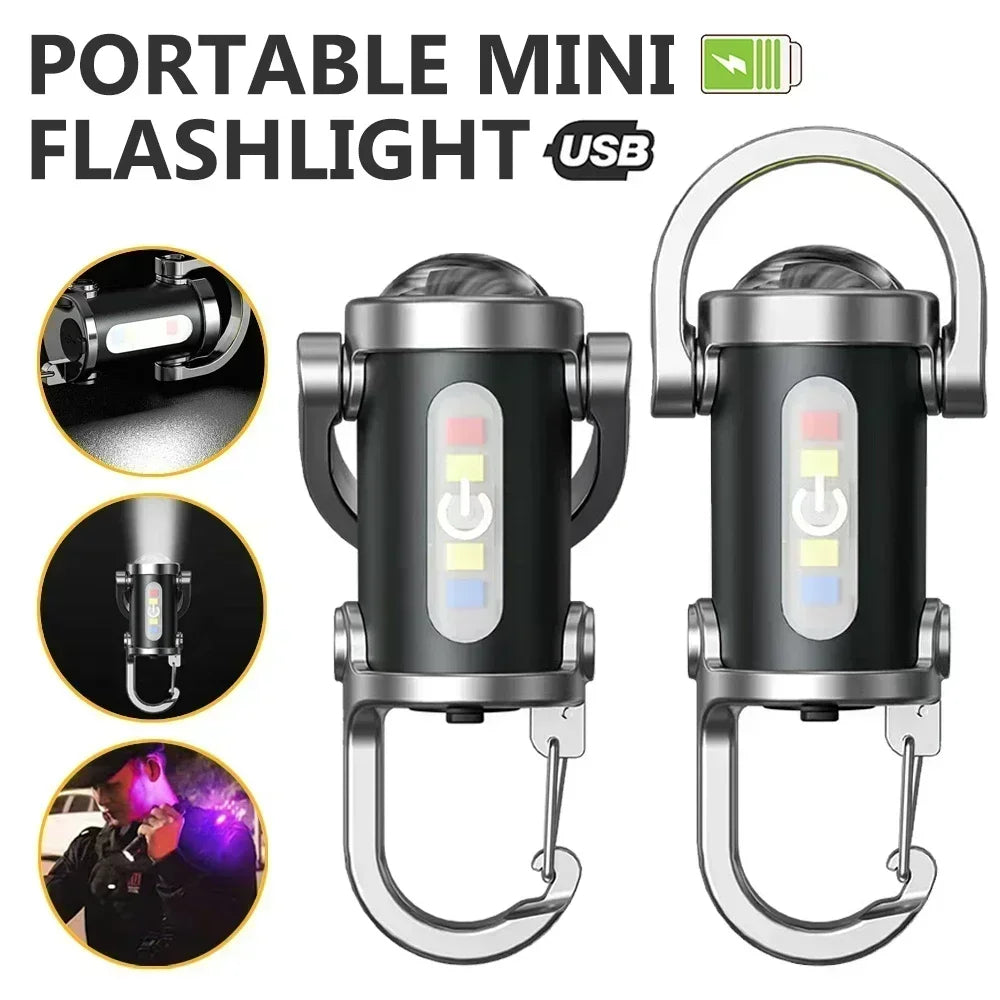 Mini COB LED Keychain Flashlight Multifunctional Rechargeable Work Light 6 Modes Lamp Outdoor Lantern for Emergency Inspection