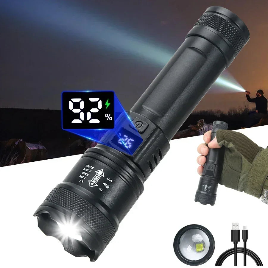 High Power LED Flashlights USB Rechargeable zoomable Light Emergency Torch Lamp For outdoor Camping Night fishing hiking lantern