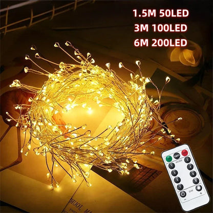 1.5/3/6M USB LED Firecracker String Lights with Remote Control for Christmas Wedding Party New Year Decoration