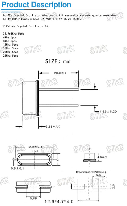 HC-49S Crystal Oscillator Kit Ceramic Quartz Resonators 32.768kHz–25MHz DIP7